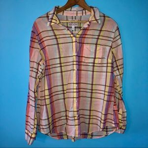 Plaid Button Down Long Sleeve Orange Peach Yellow Country